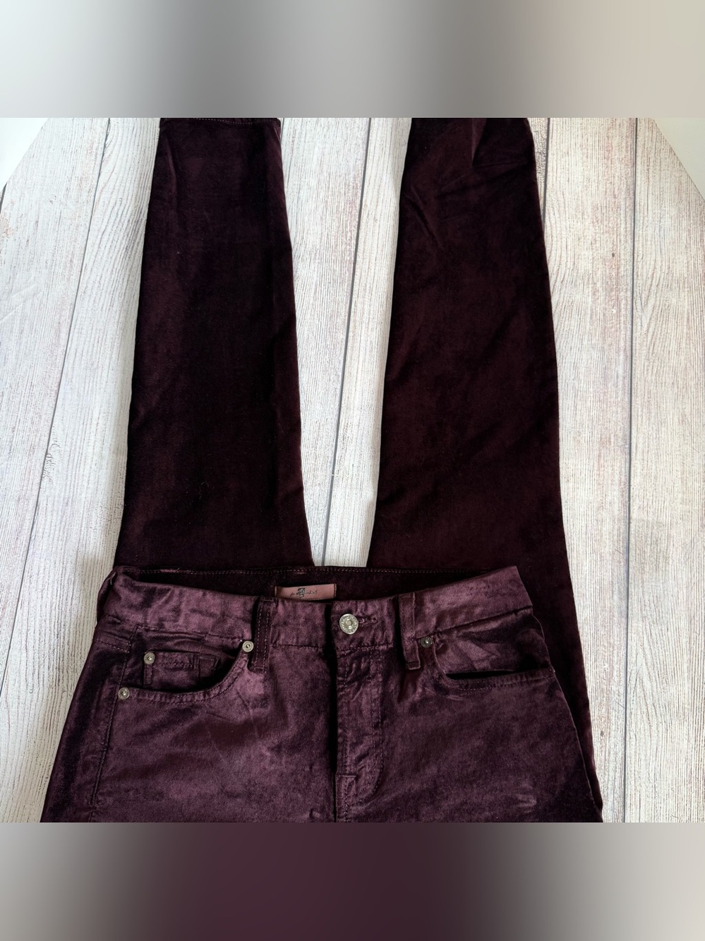 7 For All Mankind Burgundy Velvet Velour Skinny Pants 27